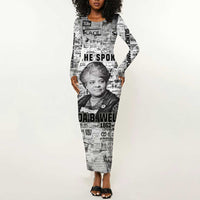 Ida B. Wells Long Sleeve Bodycon Dress with Newspaper Collage Design Powerful Portrait Civil Rights and Free Press Tribute - Wonder Print Shop