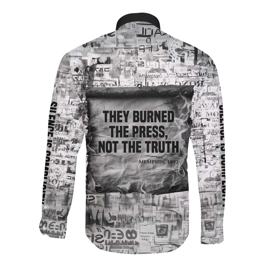 Ida B. Wells Long Sleeve Button Shirt with Newspaper Collage Design Powerful Portrait Civil Rights and Free Press Tribute - Wonder Print Shop