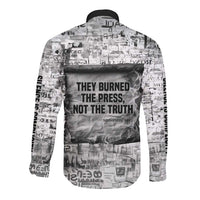 Ida B. Wells Long Sleeve Button Shirt with Newspaper Collage Design Powerful Portrait Civil Rights and Free Press Tribute - Wonder Print Shop