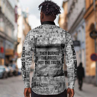Ida B. Wells Long Sleeve Button Shirt with Newspaper Collage Design Powerful Portrait Civil Rights and Free Press Tribute - Wonder Print Shop