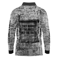 Ida B. Wells Long Sleeve Polo Shirt with Newspaper Collage Design Powerful Portrait Civil Rights and Free Press Tribute - Wonder Print Shop