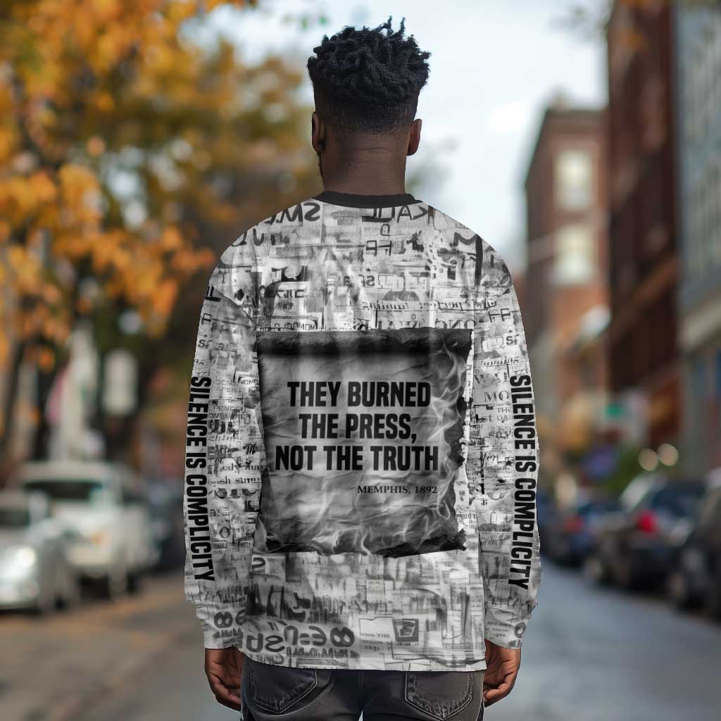 Ida B. Wells Long Sleeve Shirt with Newspaper Collage Design Powerful Portrait Civil Rights and Free Press Tribute - Wonder Print Shop