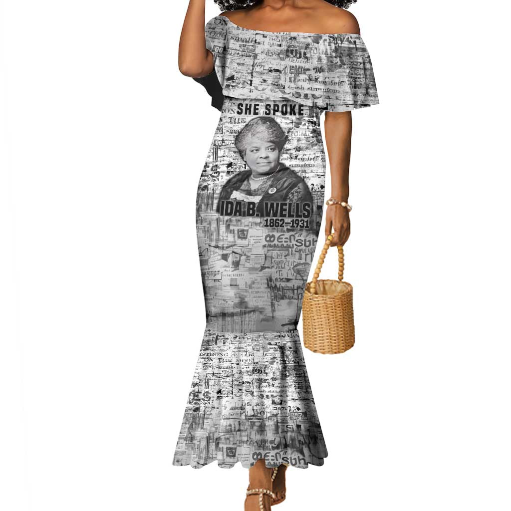 Ida B. Wells Mermaid Dress with Newspaper Collage Design Powerful Portrait Civil Rights and Free Press Tribute - Wonder Print Shop