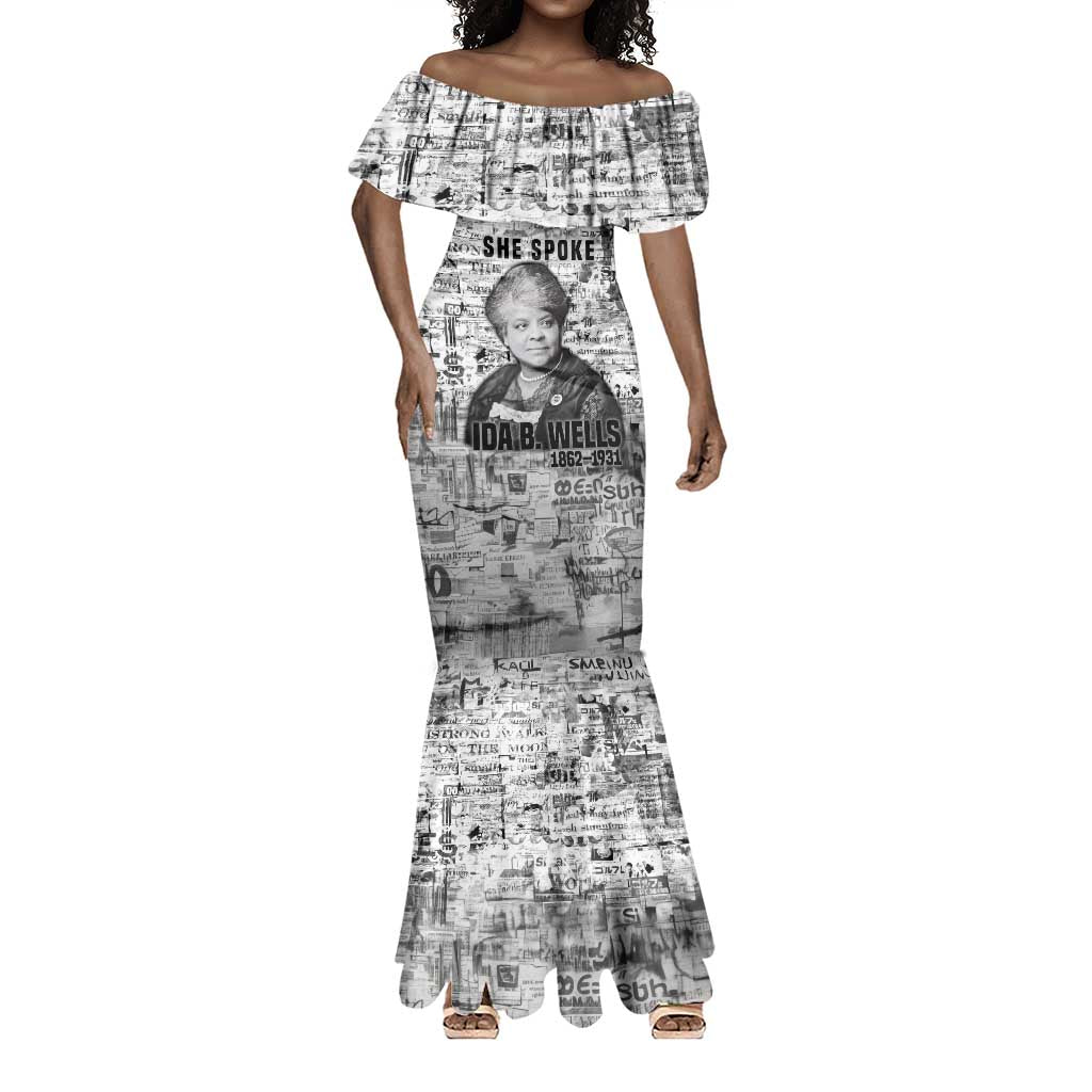 Ida B. Wells Mermaid Dress with Newspaper Collage Design Powerful Portrait Civil Rights and Free Press Tribute - Wonder Print Shop