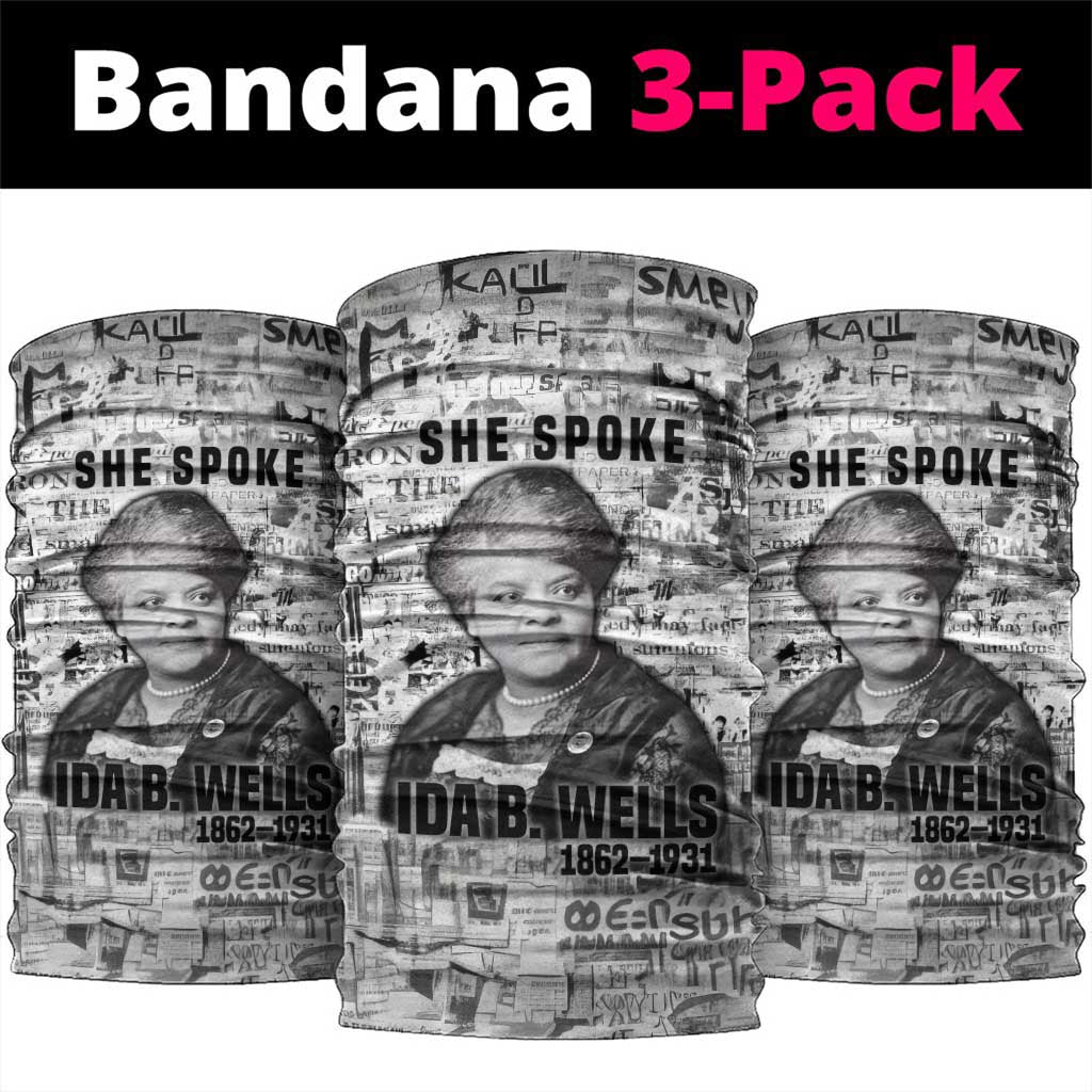 Ida B. Wells Neck Gaiter with Newspaper Collage Design Powerful Portrait Civil Rights and Free Press Tribute - Wonder Print Shop