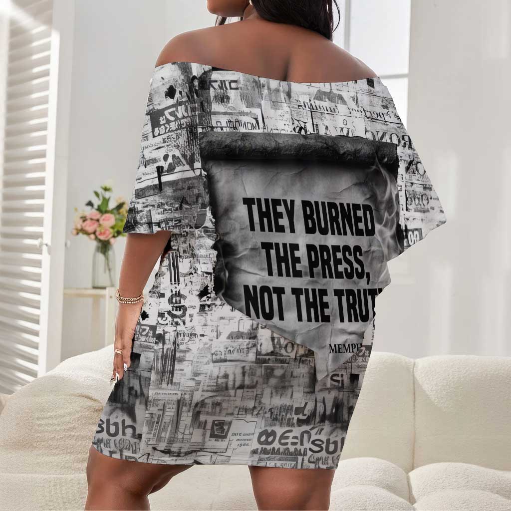 Ida B. Wells Off Shoulder Short Dress with Newspaper Collage Design Powerful Portrait Civil Rights and Free Press Tribute - Wonder Print Shop