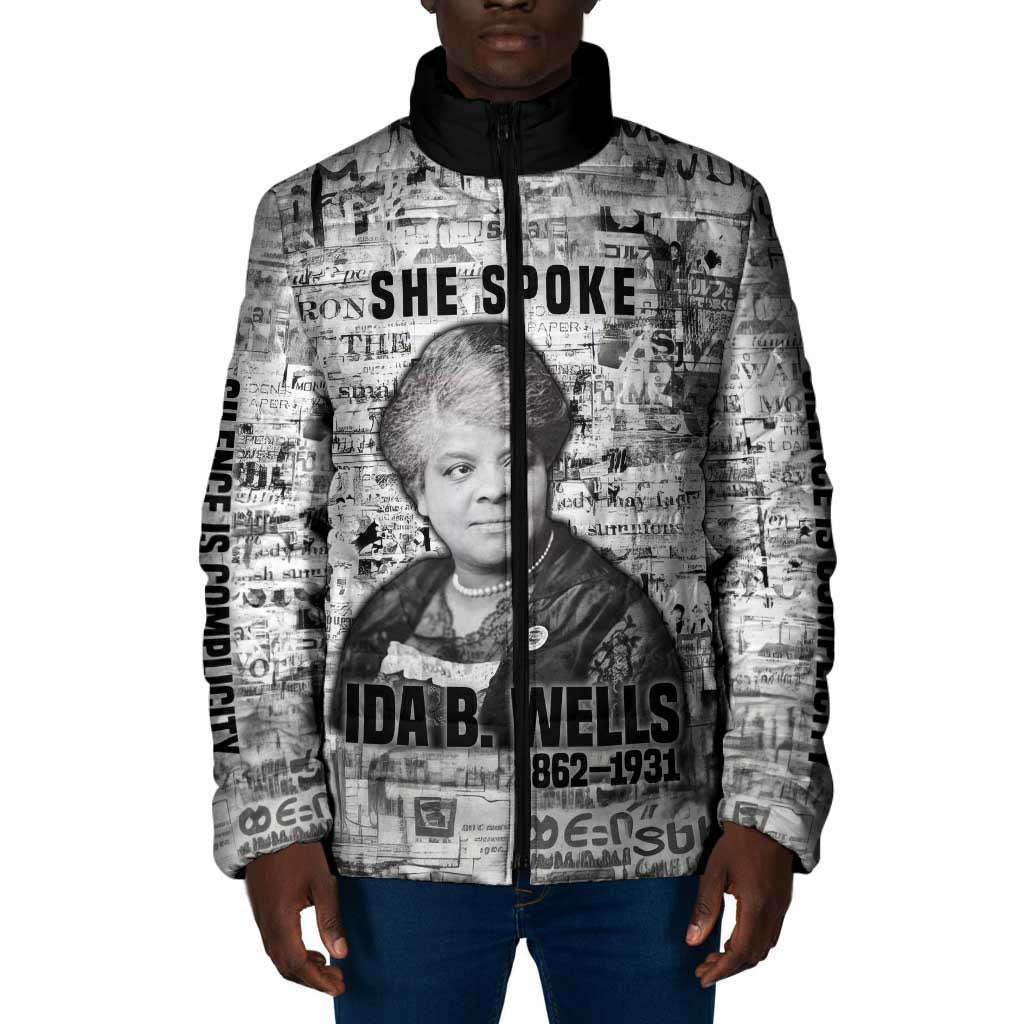 Ida B. Wells Padded Jacket with Newspaper Collage Design Powerful Portrait Civil Rights and Free Press Tribute - Wonder Print Shop