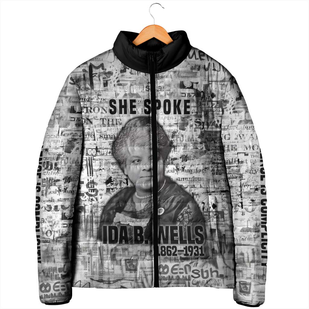 Ida B. Wells Padded Jacket with Newspaper Collage Design Powerful Portrait Civil Rights and Free Press Tribute - Wonder Print Shop