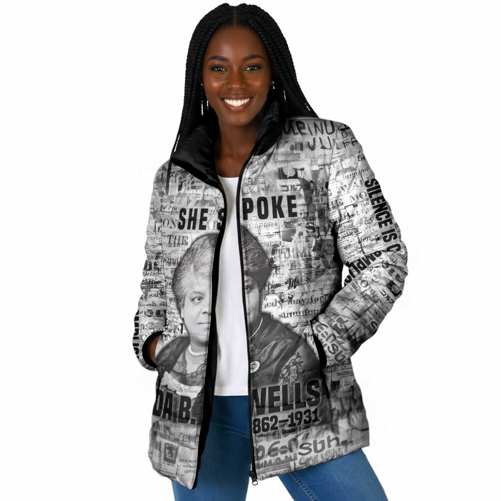 Ida B. Wells Padded Jacket with Newspaper Collage Design Powerful Portrait Civil Rights and Free Press Tribute - Wonder Print Shop