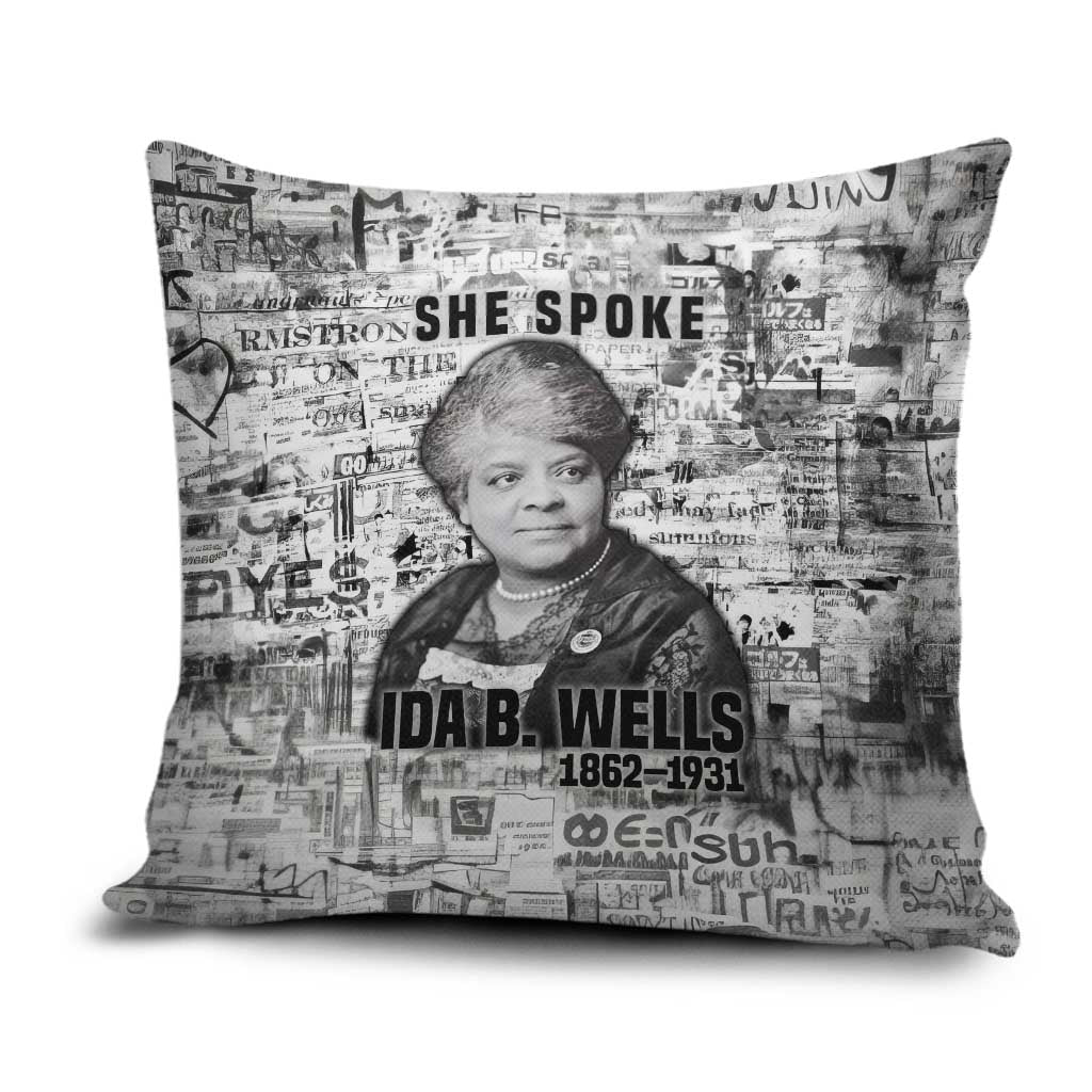 Ida B. Wells Pillow Cover with Newspaper Collage Design Powerful Portrait Civil Rights and Free Press Tribute - Wonder Print Shop