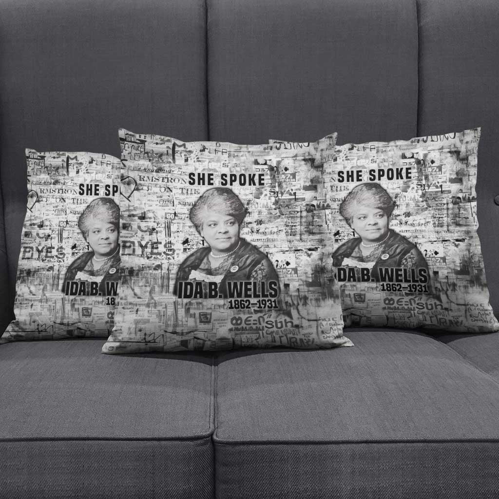 Ida B. Wells Pillow Cover with Newspaper Collage Design Powerful Portrait Civil Rights and Free Press Tribute - Wonder Print Shop