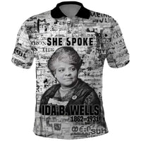Ida B. Wells Polo Shirt with Newspaper Collage Design Powerful Portrait Civil Rights and Free Press Tribute - Wonder Print Shop