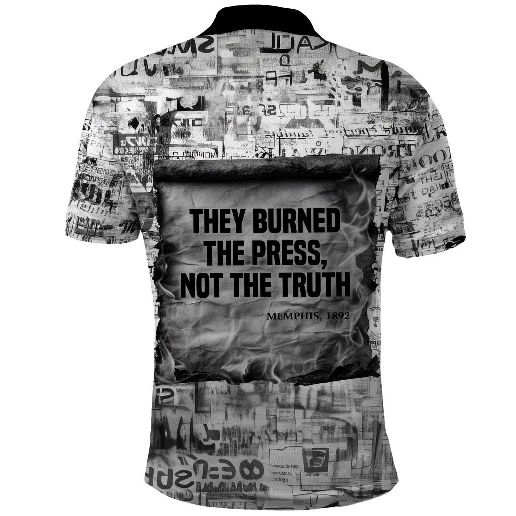 Ida B. Wells Polo Shirt with Newspaper Collage Design Powerful Portrait Civil Rights and Free Press Tribute - Wonder Print Shop