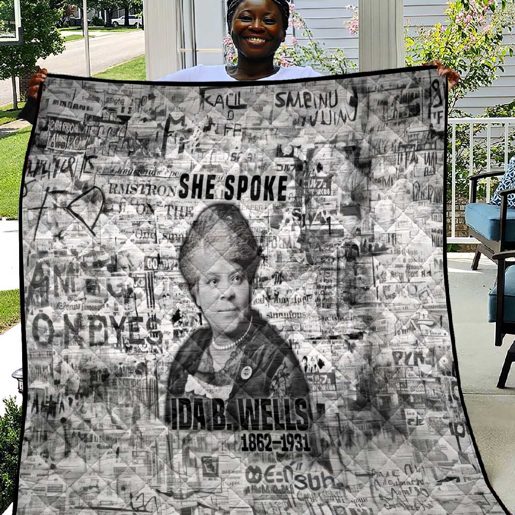 Ida B. Wells Quilt with Newspaper Collage Design Powerful Portrait Civil Rights and Free Press Tribute - Wonder Print Shop
