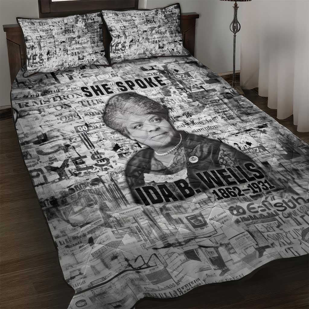 Ida B. Wells Quilt Bed Set with Newspaper Collage Design Powerful Portrait Civil Rights and Free Press Tribute - Wonder Print Shop