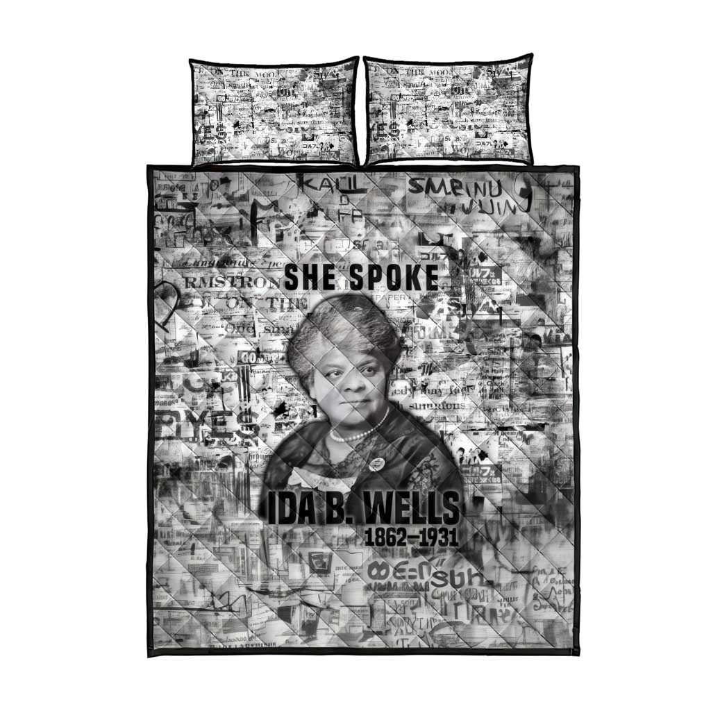 Ida B. Wells Quilt Bed Set with Newspaper Collage Design Powerful Portrait Civil Rights and Free Press Tribute - Wonder Print Shop