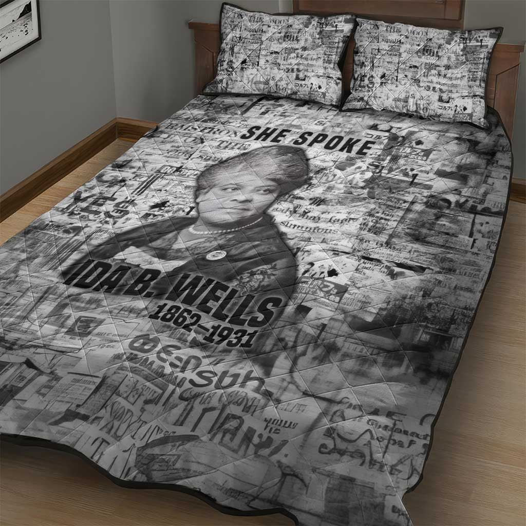 Ida B. Wells Quilt Bed Set with Newspaper Collage Design Powerful Portrait Civil Rights and Free Press Tribute - Wonder Print Shop