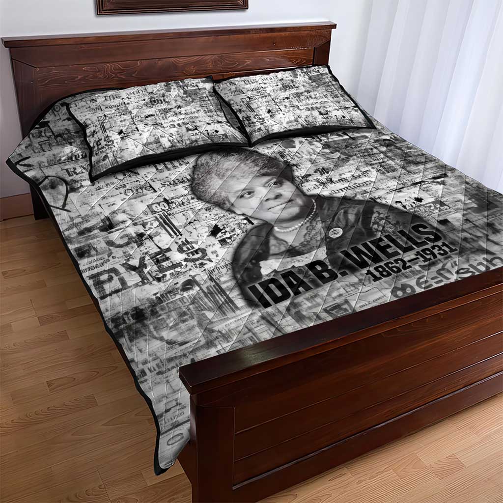 Ida B. Wells Quilt Bed Set with Newspaper Collage Design Powerful Portrait Civil Rights and Free Press Tribute - Wonder Print Shop