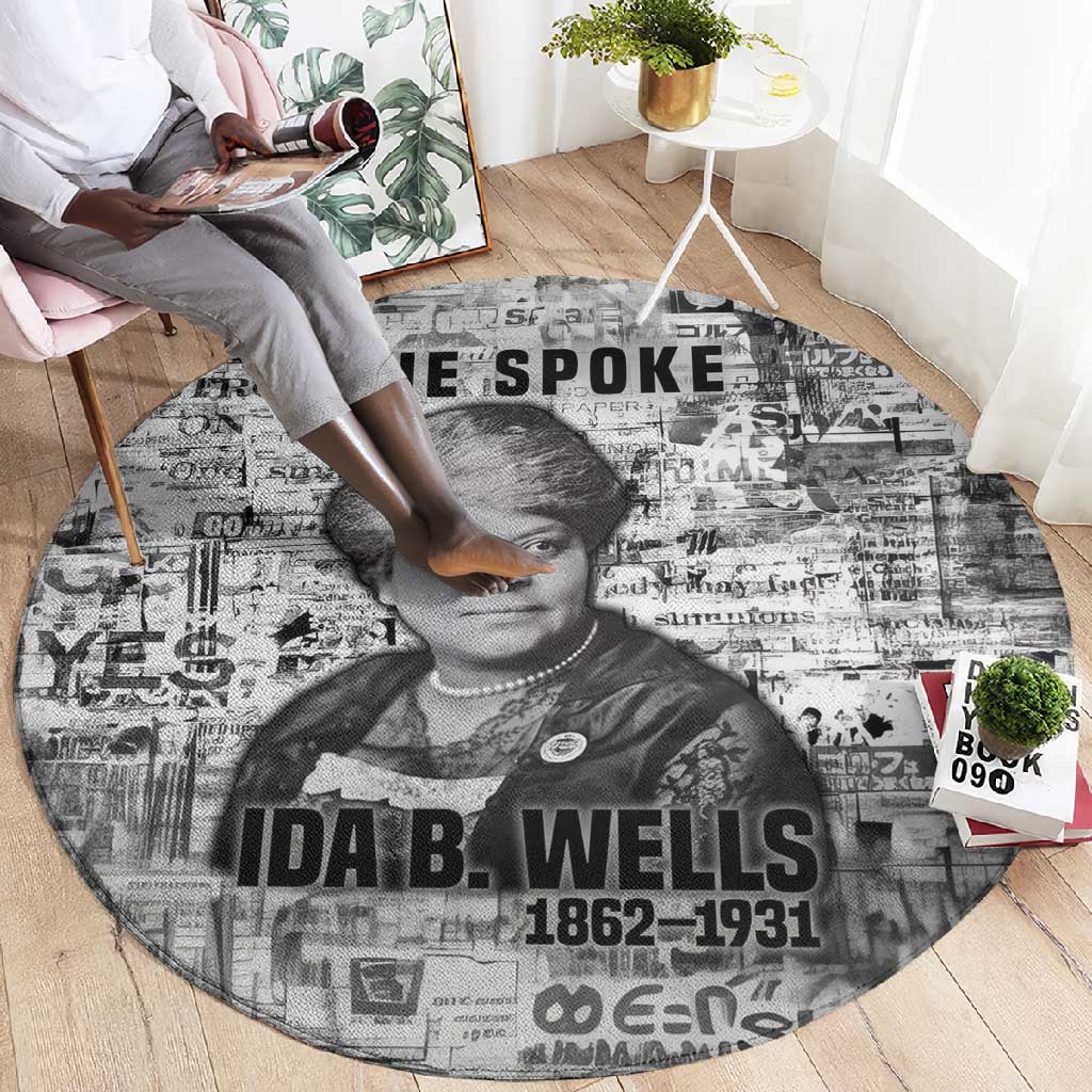 Ida B. Wells Round Carpet with Newspaper Collage Design Powerful Portrait Civil Rights and Free Press Tribute - Wonder Print Shop