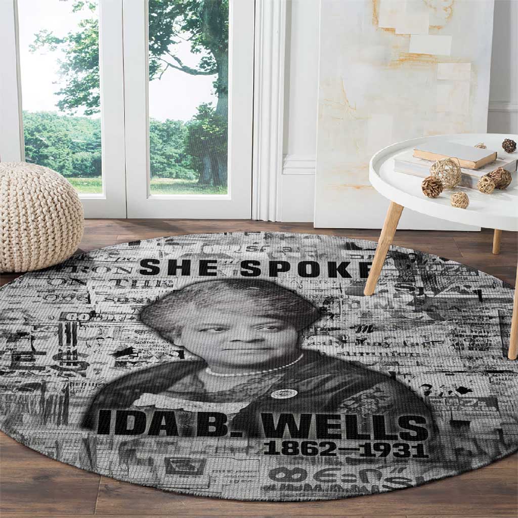 Ida B. Wells Round Carpet with Newspaper Collage Design Powerful Portrait Civil Rights and Free Press Tribute - Wonder Print Shop