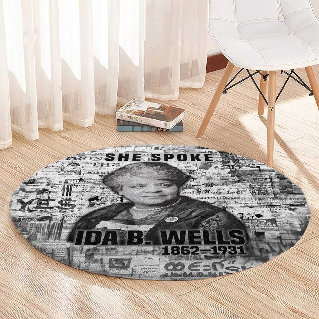 Ida B. Wells Round Carpet with Newspaper Collage Design Powerful Portrait Civil Rights and Free Press Tribute - Wonder Print Shop