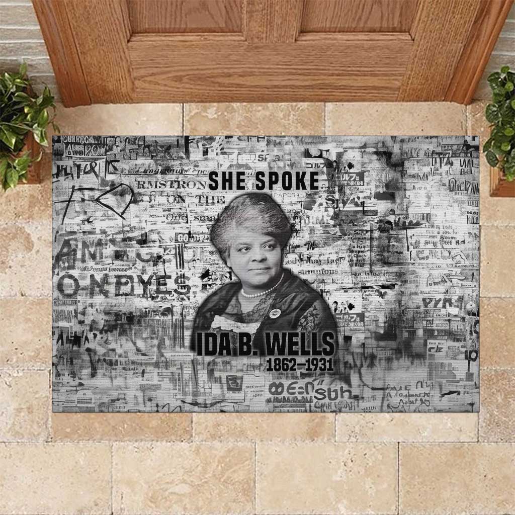 Ida B. Wells Rubber Doormat with Newspaper Collage Design Powerful Portrait Civil Rights and Free Press Tribute - Wonder Print Shop