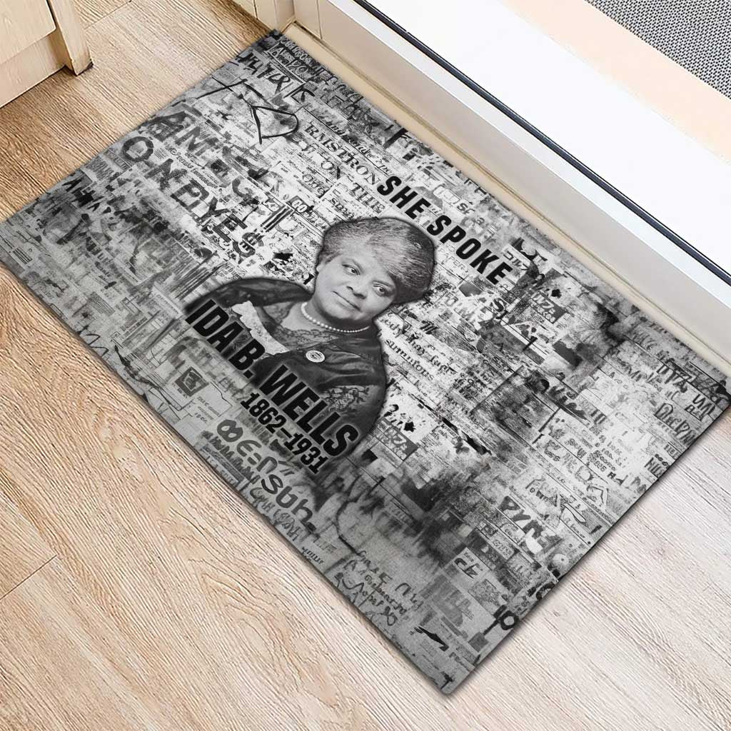 Ida B. Wells Rubber Doormat with Newspaper Collage Design Powerful Portrait Civil Rights and Free Press Tribute - Wonder Print Shop