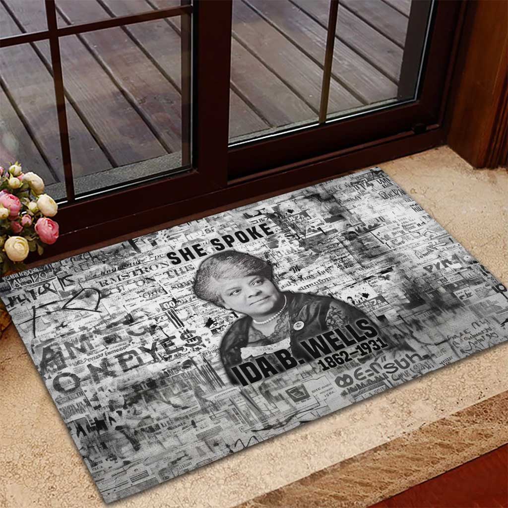 Ida B. Wells Rubber Doormat with Newspaper Collage Design Powerful Portrait Civil Rights and Free Press Tribute - Wonder Print Shop