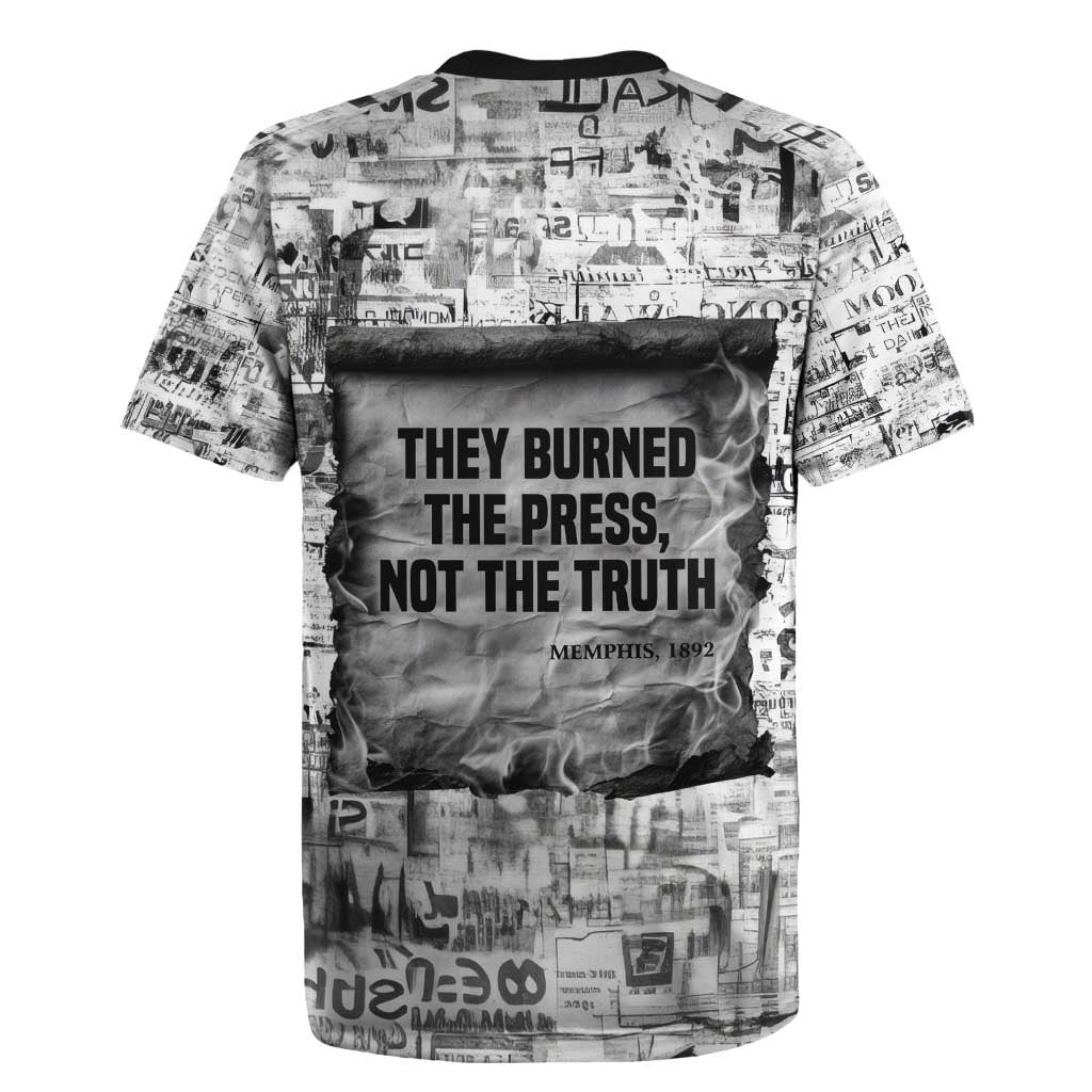 Ida B. Wells Rugby Jersey with Newspaper Collage Design Powerful Portrait Civil Rights and Free Press Tribute - Wonder Print Shop