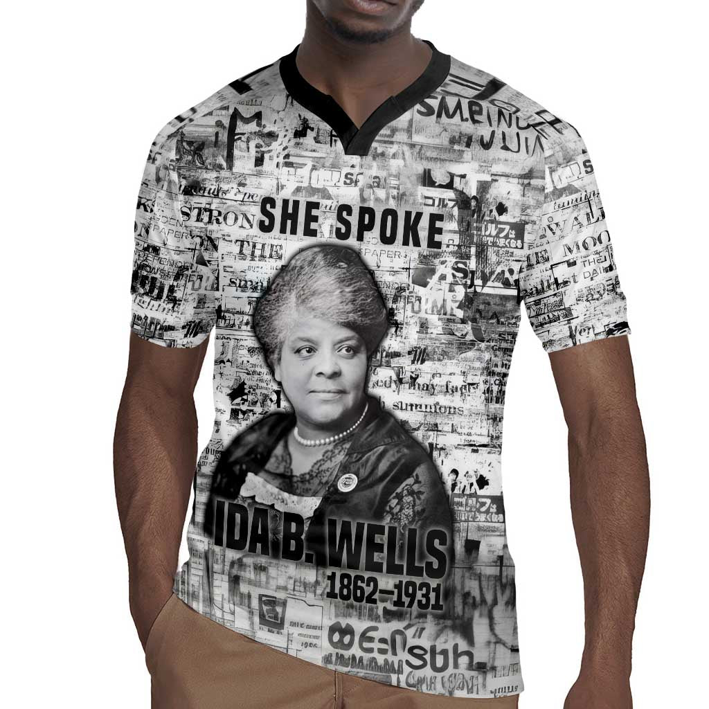 Ida B. Wells Rugby Jersey with Newspaper Collage Design Powerful Portrait Civil Rights and Free Press Tribute - Wonder Print Shop