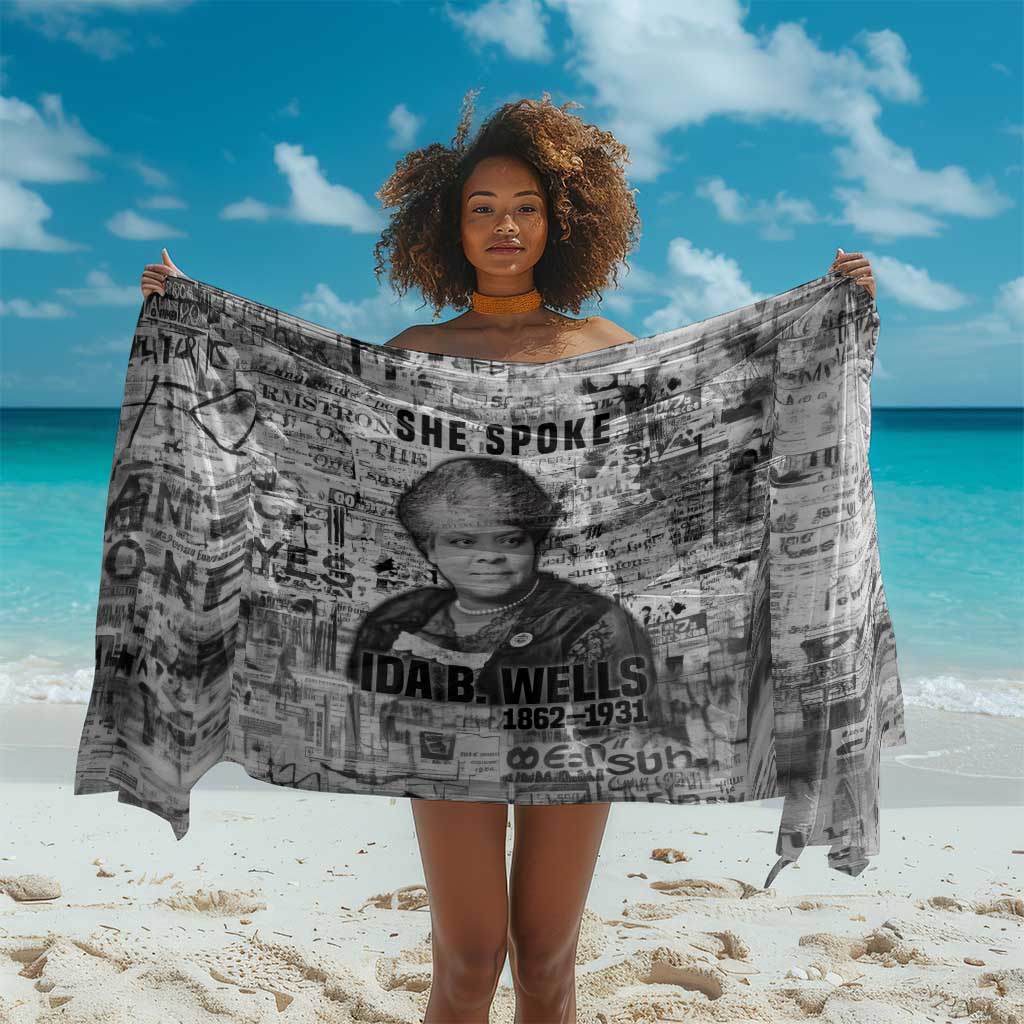 Ida B. Wells Sarong with Newspaper Collage Design Powerful Portrait Civil Rights and Free Press Tribute - Wonder Print Shop