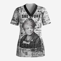 Ida B. Wells Scrub Top with Newspaper Collage Design Powerful Portrait Civil Rights and Free Press Tribute - Wonder Print Shop