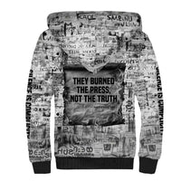 Ida B. Wells Sherpa Hoodie with Newspaper Collage Design Powerful Portrait Civil Rights and Free Press Tribute - Wonder Print Shop
