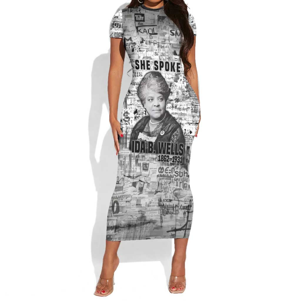 Ida B. Wells Short Sleeve Bodycon Dress with Newspaper Collage Design Powerful Portrait Civil Rights and Free Press Tribute - Wonder Print Shop