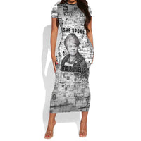 Ida B. Wells Short Sleeve Bodycon Dress with Newspaper Collage Design Powerful Portrait Civil Rights and Free Press Tribute - Wonder Print Shop