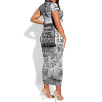 Ida B. Wells Short Sleeve Bodycon Dress with Newspaper Collage Design Powerful Portrait Civil Rights and Free Press Tribute - Wonder Print Shop