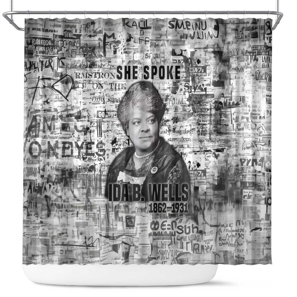 Ida B. Wells Shower Curtain with Newspaper Collage Design Powerful Portrait Civil Rights and Free Press Tribute - Wonder Print Shop