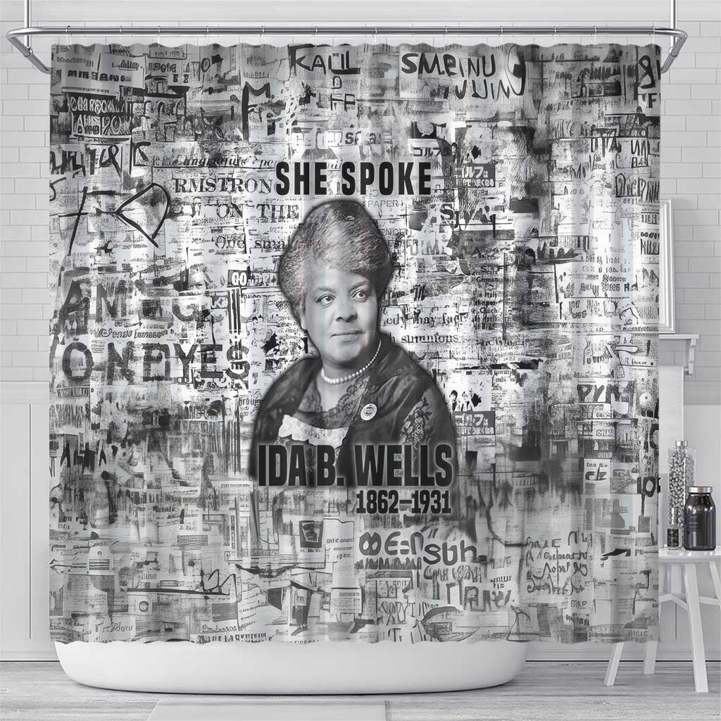 Ida B. Wells Shower Curtain with Newspaper Collage Design Powerful Portrait Civil Rights and Free Press Tribute - Wonder Print Shop