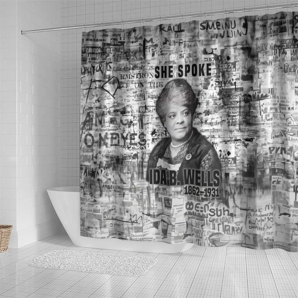 Ida B. Wells Shower Curtain with Newspaper Collage Design Powerful Portrait Civil Rights and Free Press Tribute - Wonder Print Shop
