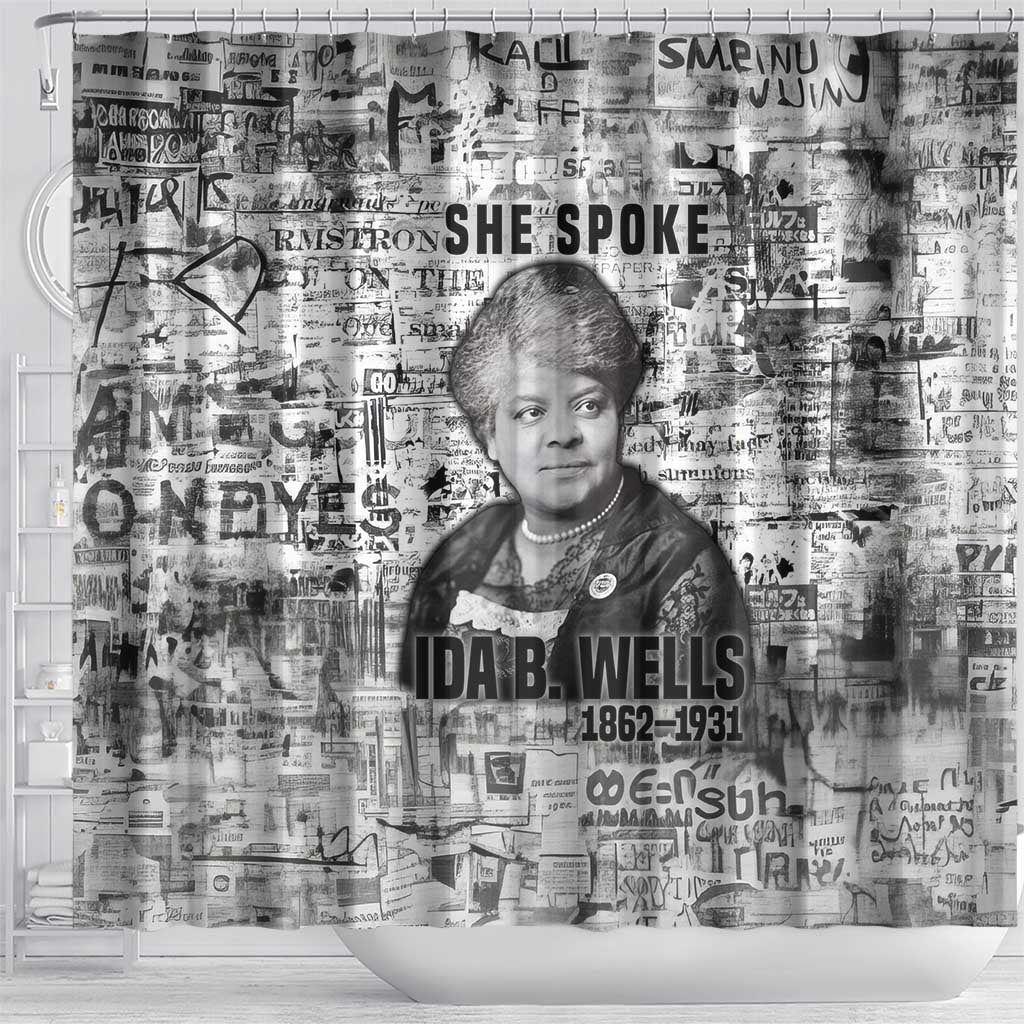 Ida B. Wells Shower Curtain with Newspaper Collage Design Powerful Portrait Civil Rights and Free Press Tribute - Wonder Print Shop