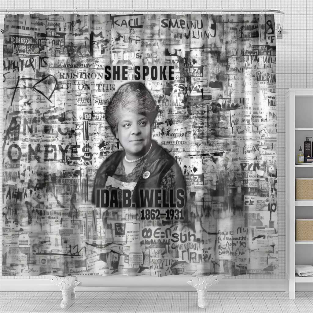 Ida B. Wells Shower Curtain with Newspaper Collage Design Powerful Portrait Civil Rights and Free Press Tribute - Wonder Print Shop