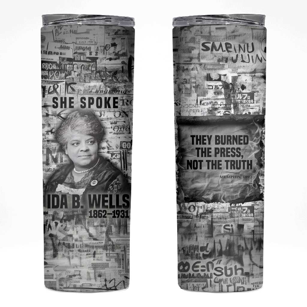 Ida B. Wells Skinny Tumbler with Newspaper Collage Design Powerful Portrait Civil Rights and Free Press Tribute - undefined