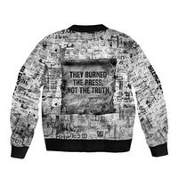 Ida B. Wells Sleeve Zip Bomber Jacket with Newspaper Collage Design Powerful Portrait Civil Rights and Free Press Tribute - Wonder Print Shop