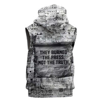 Ida B. Wells Sleeveless Hoodie with Newspaper Collage Design Powerful Portrait Civil Rights and Free Press Tribute - Wonder Print Shop