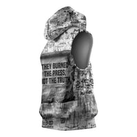 Ida B. Wells Sleeveless Hoodie with Newspaper Collage Design Powerful Portrait Civil Rights and Free Press Tribute - Wonder Print Shop