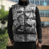 Ida B. Wells Sleeveless Puffer Jacket with Newspaper Collage Design Powerful Portrait Civil Rights and Free Press Tribute - Wonder Print Shop
