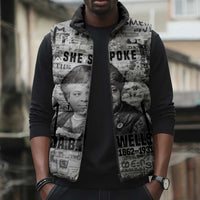 Ida B. Wells Sleeveless Puffer Jacket with Newspaper Collage Design Powerful Portrait Civil Rights and Free Press Tribute - Wonder Print Shop