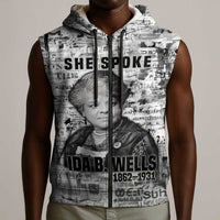 Ida B. Wells Sleeveless Zip Hoodie with Newspaper Collage Design Powerful Portrait Civil Rights and Free Press Tribute - Wonder Print Shop