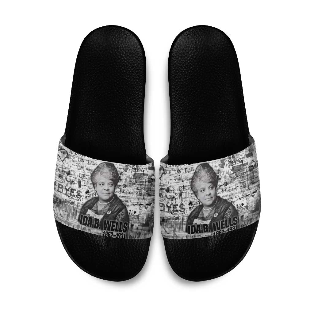 Ida B. Wells Slide Sandals with Newspaper Collage Design Powerful Portrait Civil Rights and Free Press Tribute - Wonder Print Shop