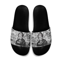 Ida B. Wells Slide Sandals with Newspaper Collage Design Powerful Portrait Civil Rights and Free Press Tribute - Wonder Print Shop
